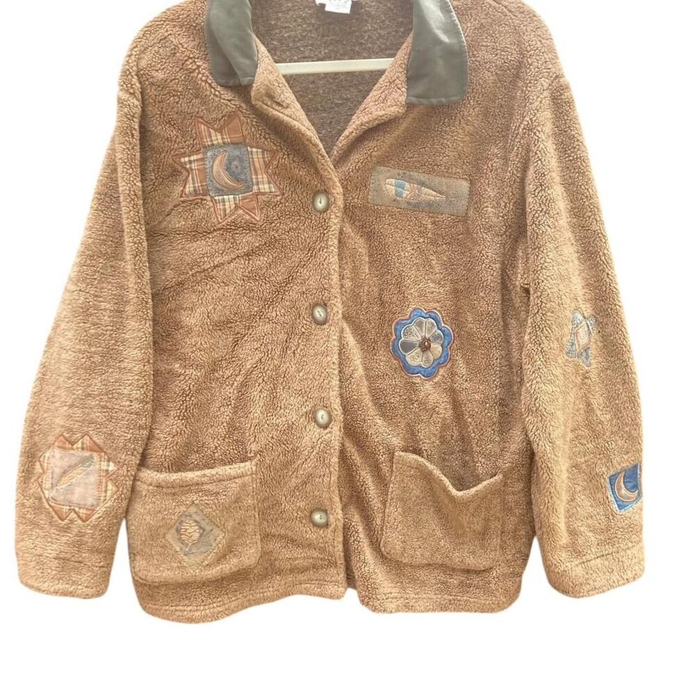 Vtg 90s Southwestern Jacket Cowgirl Button Embroidered Patched Fuzzy XL Jacket